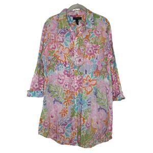 Lauren Ralph Lauren Women’s Floral Button Down Cotton Tunic Blouse Size Large